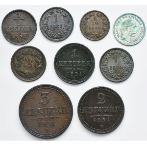 Set, Austria and Switzerland, Kreuzer and 2 Rappen (9 pcs.)