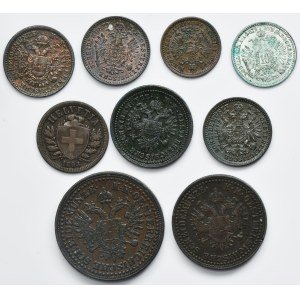 Set, Austria and Switzerland, Kreuzer and 2 Rappen (9 pcs.)