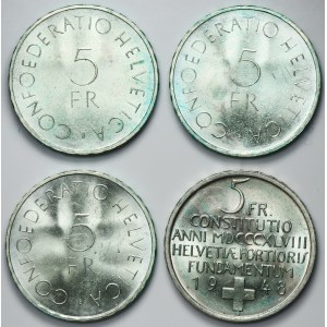 Set, Switzerland, 5 Francs 1948 and 1963 (4 pcs.)