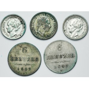 Set, Netherlands and Austria, 10 Cents, 5 Kreuzer and 6 Kreuzer (5 pcs.)