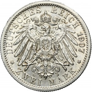 Germany, Württemberg, Wilhelm II, 2 Mark Stuttgart 1907 F
