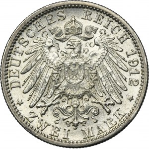 Germany, Kingdom of Württemberg, Wilhelm II, 2 Mark Stuttgart 1912 F