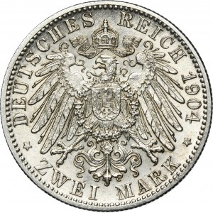 Germany, Kingdom of Württemberg, Wilhelm II, 2 Mark Stuttgart 1904 F
