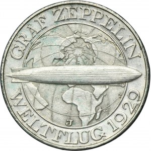 Germany, Weimar Republic, 3 Mark Hamburg 1930 J - Graf Zeppelin