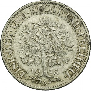 Germany, Weimar Republic, 5 Mark Berlin 1928 A - Oak