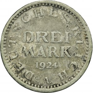 Germany, Weimar Republic, 3 Mark Berlin 1924 A