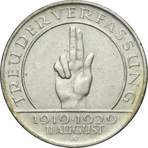 Germany, Weimar Republic, 3 Mark Berlin 1929 A - Weimar Oath