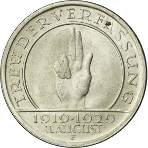 Allemagne, République de Weimar, 5 Mark Stuttgart 1929 F - Prestation de serment