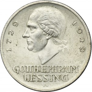 Germany, Weimar Republic, 3 Mark Berlin 1929 A - Gotthold Lessing