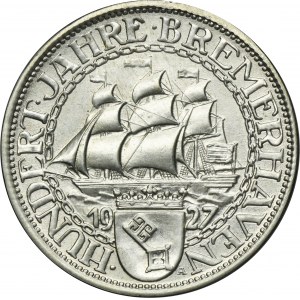 Germany, Weimar Republic, 3 Mark Berlin 1927 A - Bremerhaven