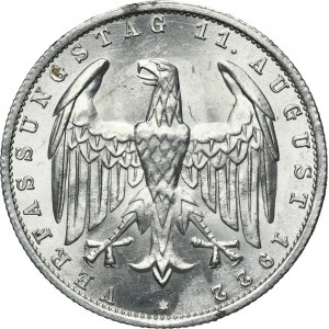 Germany, Weimar Republic, 3 Mark 1922 A - Weimar Constitution