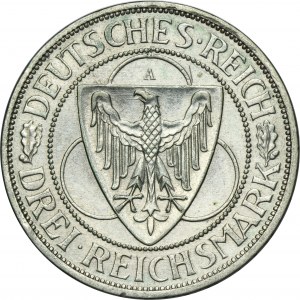 Allemagne, République de Weimar, 3 marks Berlin 1930 A - Libération de la Rhénanie