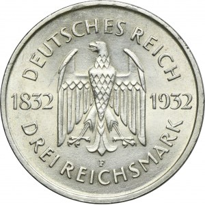 Germany, Weimar Republic, 3 Mark Stuttgart 1932 F - Goethe