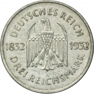 Germany, Weimar Republic, 3 Mark Berlin 1931 A - Goethe