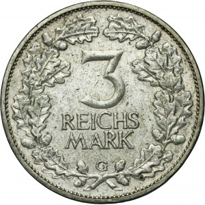 Nemecko, Weimarská republika, 3 marky Karlsruhe 1925 G