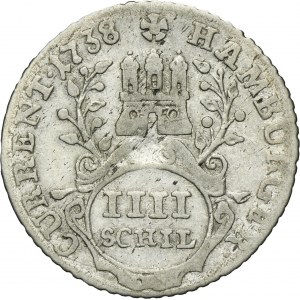 Allemagne, Ville de Hambourg, 4 Shilling 1738 DIH