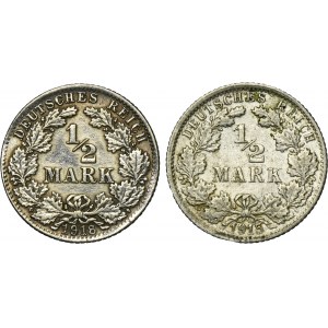 Set, Germany, German Empire, Wilhelm II, 1/2 Mark 1915 and 1918 (2 pcs.)