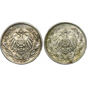 Set, Germany, German Empire, Wilhelm II, 1/2 Mark 1915 and 1918 (2 pcs.)