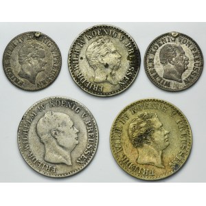 Set, Kingdom of Prussia, Frederick William IV and William I, 1/2 Silber Groschen, 1 Silber Groschen and 2 1/2 Silber Groschen (5 pcs)
