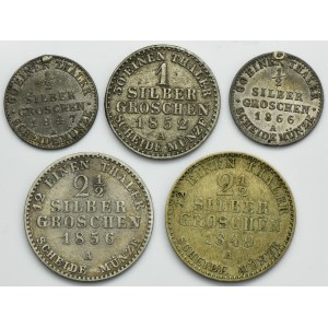Set, Kingdom of Prussia, Frederick William IV and William I, 1/2 Silber Groschen, 1 Silber Groschen and 2 1/2 Silber Groschen (5 pcs)