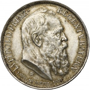 Germany, Bavaria, Regent Luitpold, 3 Mark Munich 1911 D