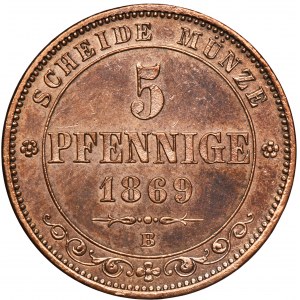 Germany, Kingdom of Saxony, Johann V, 5 Pfennig Dresden 1869 B