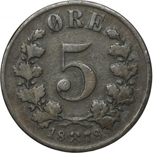 Norway, Oscar II, 5 Øre Kongsberg 1878