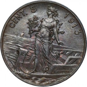 Taliansko, Victor Emmanuel III, 5 Centesimi Rím 1913 R