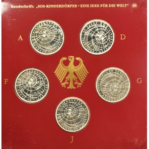 Set, Germany, FRG, 10 Mark 1999 - 50 Years SOS Kinderdörfer (5 pcs.)