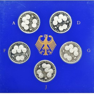 Set, Germany, FRG, 10 Mark 1998 - 50 years of the Deutschmark (5 pcs.)