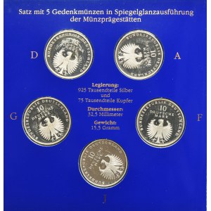 Set, Germany, FRG, 10 Mark 1998 - 50 years of the Deutschmark (5 pcs.)