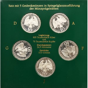 Set, Allemagne, FRG, 10 Marks 2000 - Johann Sebastian Bach (5 pièces).