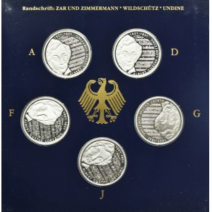 Set, Germany, FRG, 10 Mark 2001 - Albert Gustav Lortzing (5 pcs.)