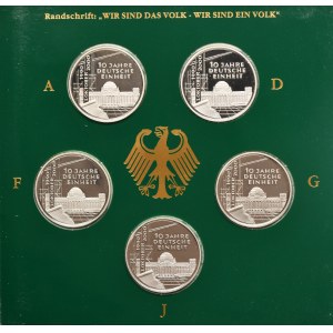 Set, Germany, FRG, 10 Mark 2000 - 10th Anniversary of the German Reunification (5 pcs.)