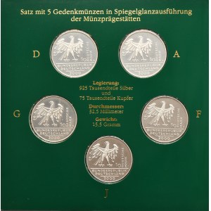 Set, Germany, FRG, 10 Mark 2000 - 10th Anniversary of the German Reunification (5 pcs.)