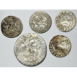 Set, Poland,Alexander Jagiellon, Sigismund II August, Sigismund III Vasa and Augustus III of Poland, Mix of coins (5 pcs.)