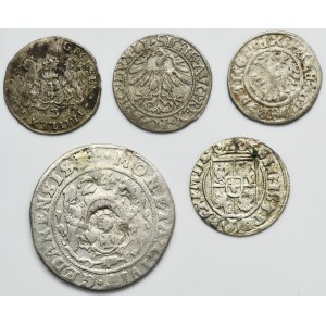 Set, Poland,Alexander Jagiellon, Sigismund II August, Sigismund III Vasa and Augustus III of Poland, Mix of coins (5 pcs.)