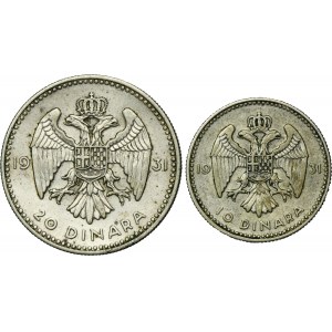 Sada, Juhoslávia, Alexander I, 10 dinárov a 20 dinárov Belehrad (2 kusy).