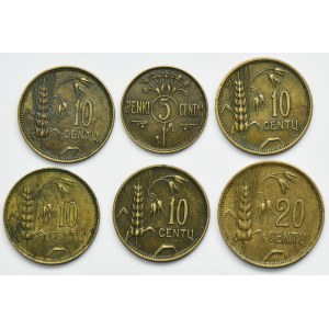 Set, Lithuania, 5 Centai, 10 Centu and 20 Centu (6 pcs.)