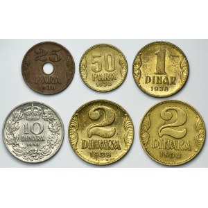 Set, Yugoslavia, Peter II, 25 Para, 50 Para, 1 Dinar, 2 Dinara and 10 Dinara (6 pcs.)