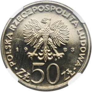 PRÓBA NIKIEL, 50 złotych 1983 150 Lat Teatru Wielkiego - NGC MS66