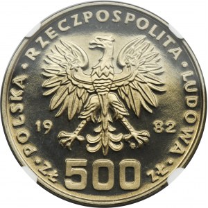 PRÓBA NIKIEL, 500 złotych 1982 Dar Młodzieży - NGC PF67 ULTRA CAMEO