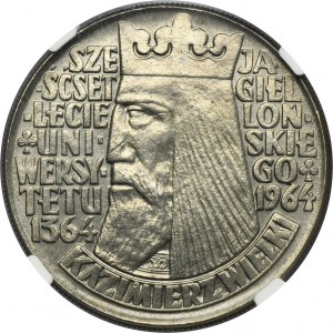 PRÓBA NIKIEL, 10 złotych 1964 Kazimierz Wielki - NGC MS64 - wypukły napis na awersie