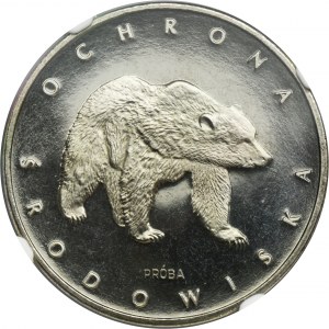 PRÓBA NIKIEL, 100 złotych 1983 Ochrona Środowiska Niedźwiedź - NGC PF68 ULTRA CAMEO