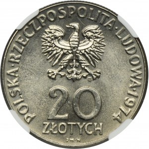 PRÓBA NIKIEL, 20 złotych 1974 XXV Lat RWPG - NGC MS66