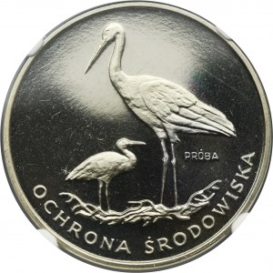 PRÓBA NIKIEL, 100 złotych 1982 Ochrona Środowiska Bociany - NGC PF63 ULTRA CAMEO