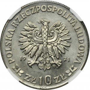 PRÓBA NIKIEL, 10 złotych 1971 50. Rocznica Powstania Warszawskiego - NGC MS65