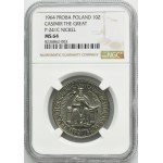 PRÓBA NIKIEL, 10 złotych 1964 Kazimierz Wielki - NGC MS64 - wypukły napis na awersie