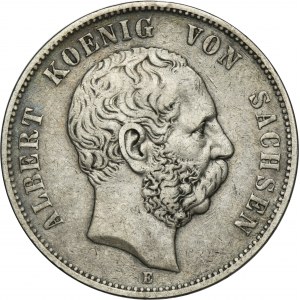 Germany, Kingdom of Saxony, Albert, 5 Mark Dresden 1876 E