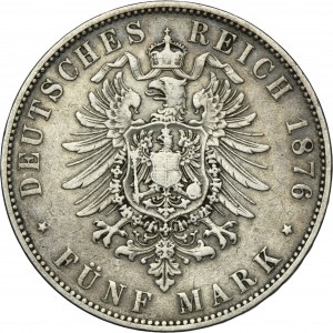 Germany, Kingdom of Saxony, Albert, 5 Mark Dresden 1876 E
